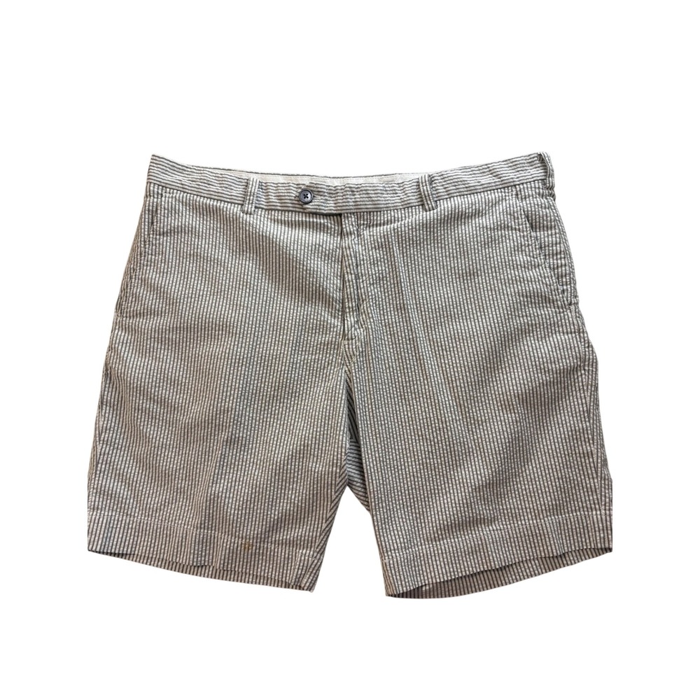 Brooks Brothers Mens W40 Blu Wht Seersucker Bermuda Shorts Stripe Cotton Stretch